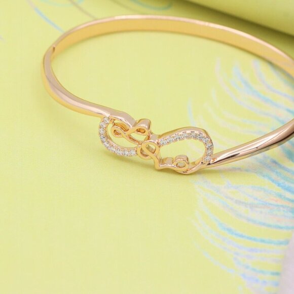 Rose Gold Bangle with Sparkling Love Script Design, XPBL0580 - Picture 10 of 12